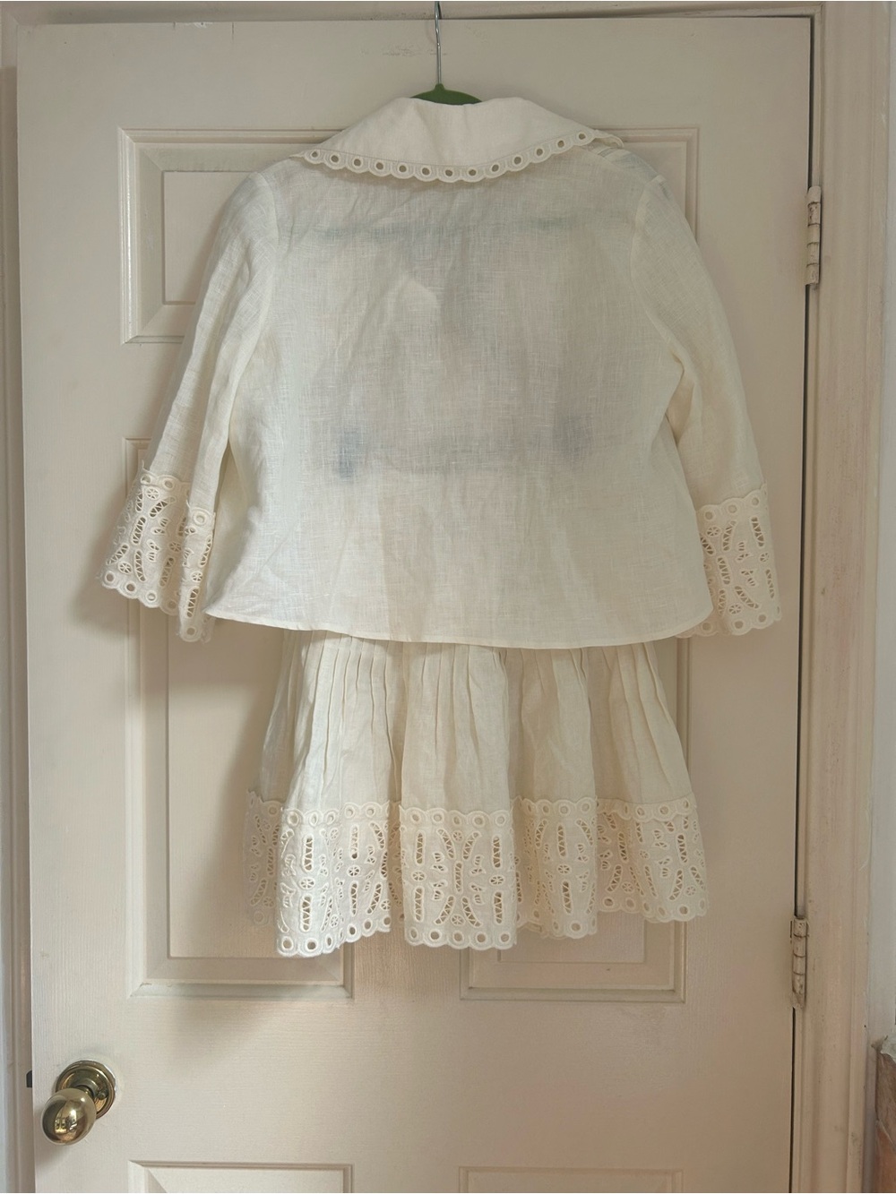 Tuckernuck White 3/4 Sleeve Crop Blouse with eyelet collar & Skirt Set Linen S - Picture 4 of 6